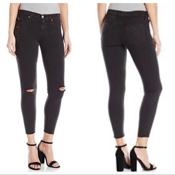 Hudson Black High Rise Stretch Raw Hem Edge Skinny Jeans Size 25 - Picture 1 of 8
